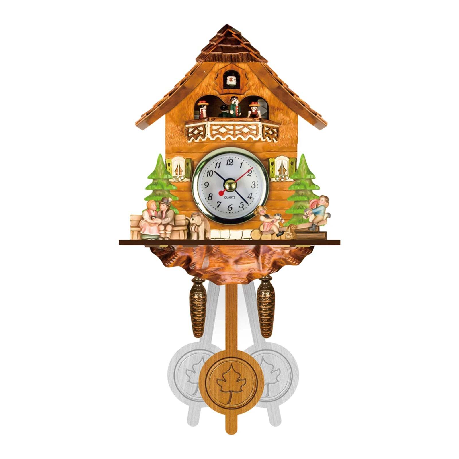 Antique wooden cuckoo wall clock with bird time bell swing alarm