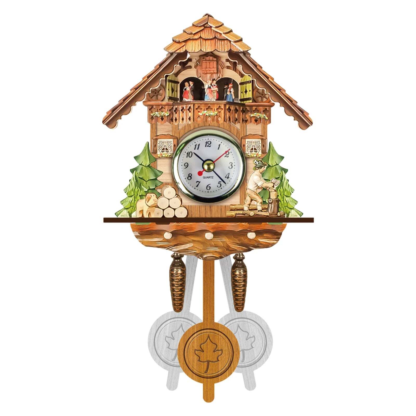 Antique wooden cuckoo wall clock with bird time bell swing alarm