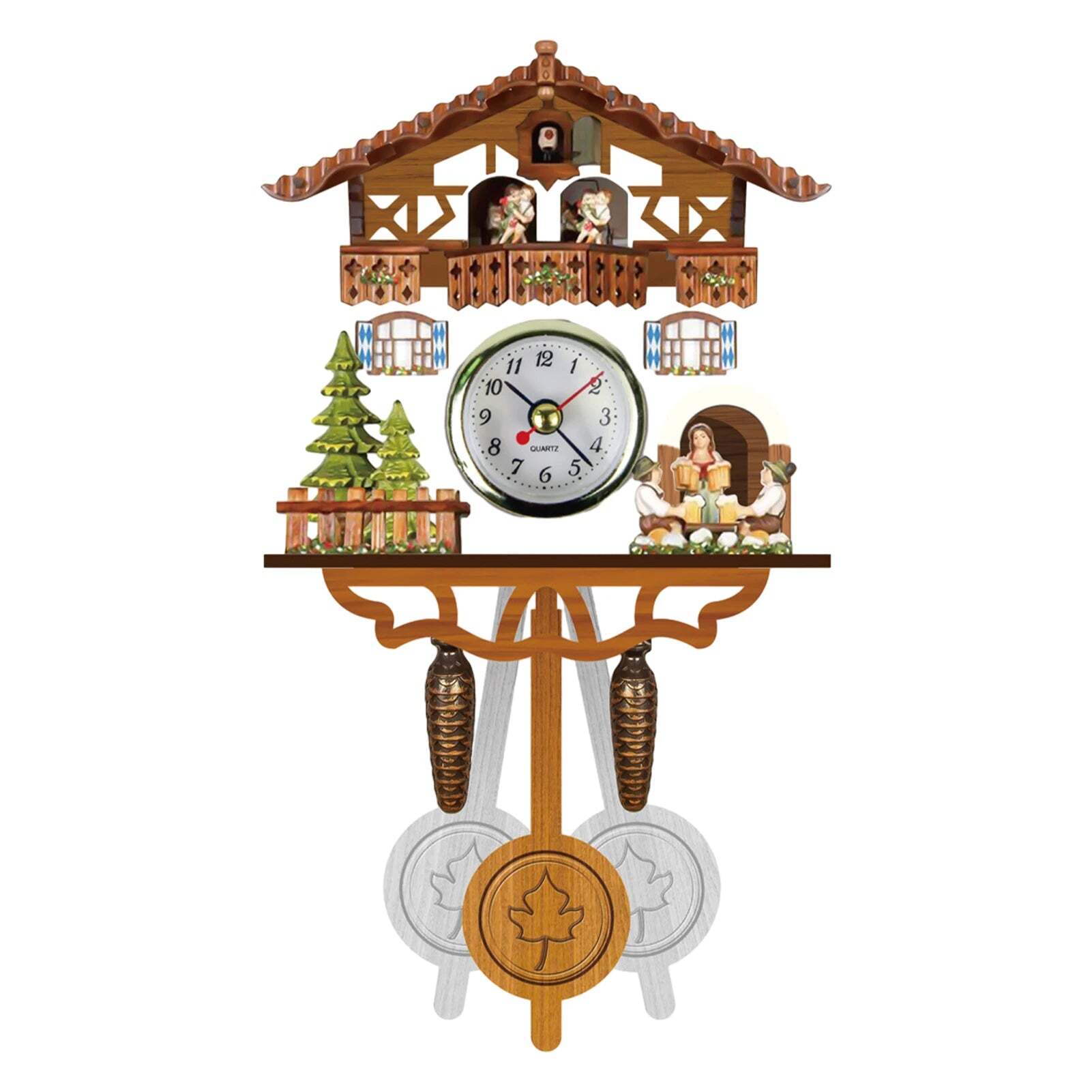 Antique wooden cuckoo wall clock with bird time bell swing alarm