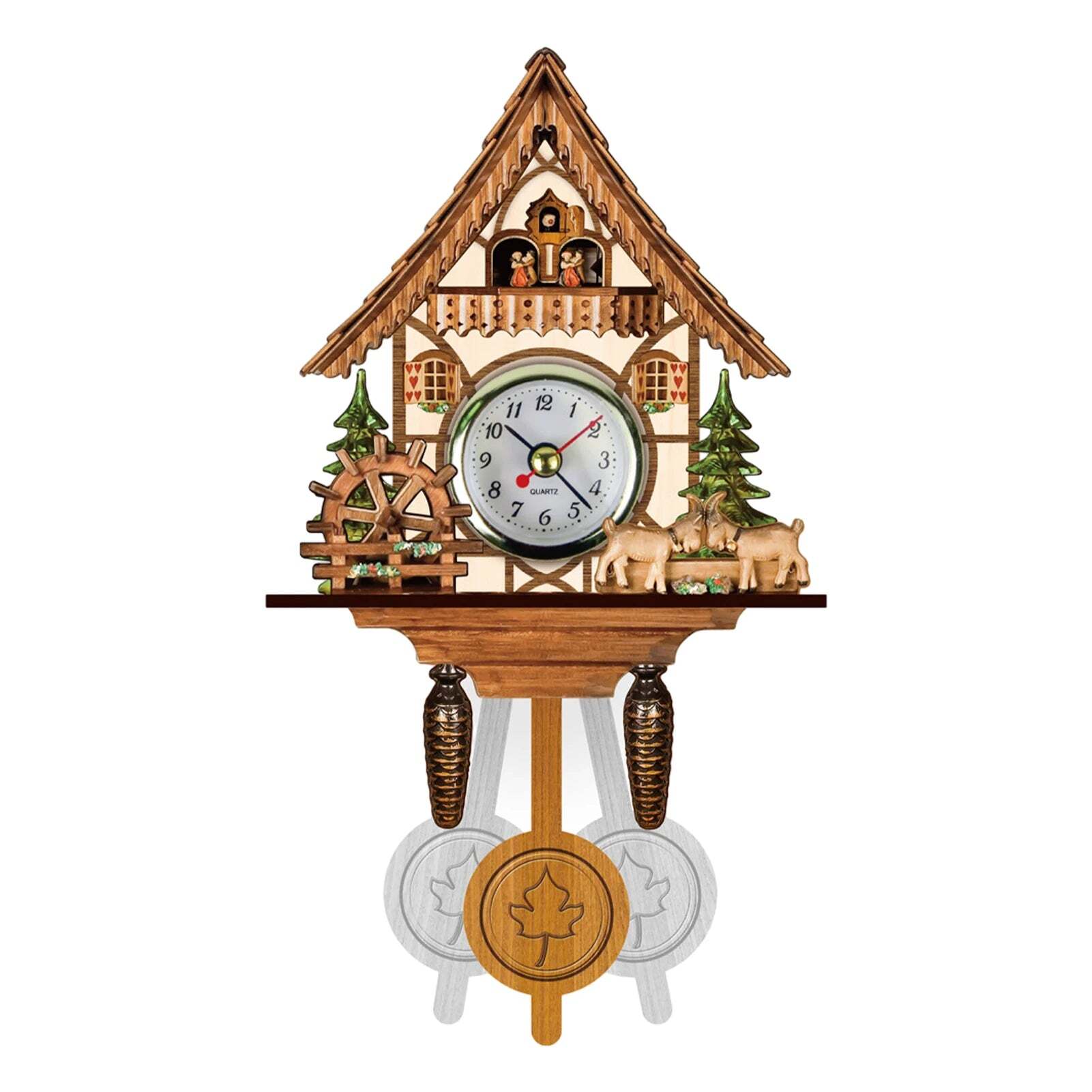 Antique wooden cuckoo wall clock with bird time bell swing alarm