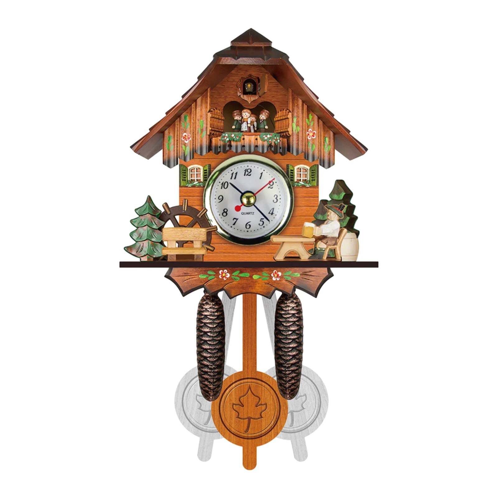 Antique wooden cuckoo wall clock with bird time bell swing alarm