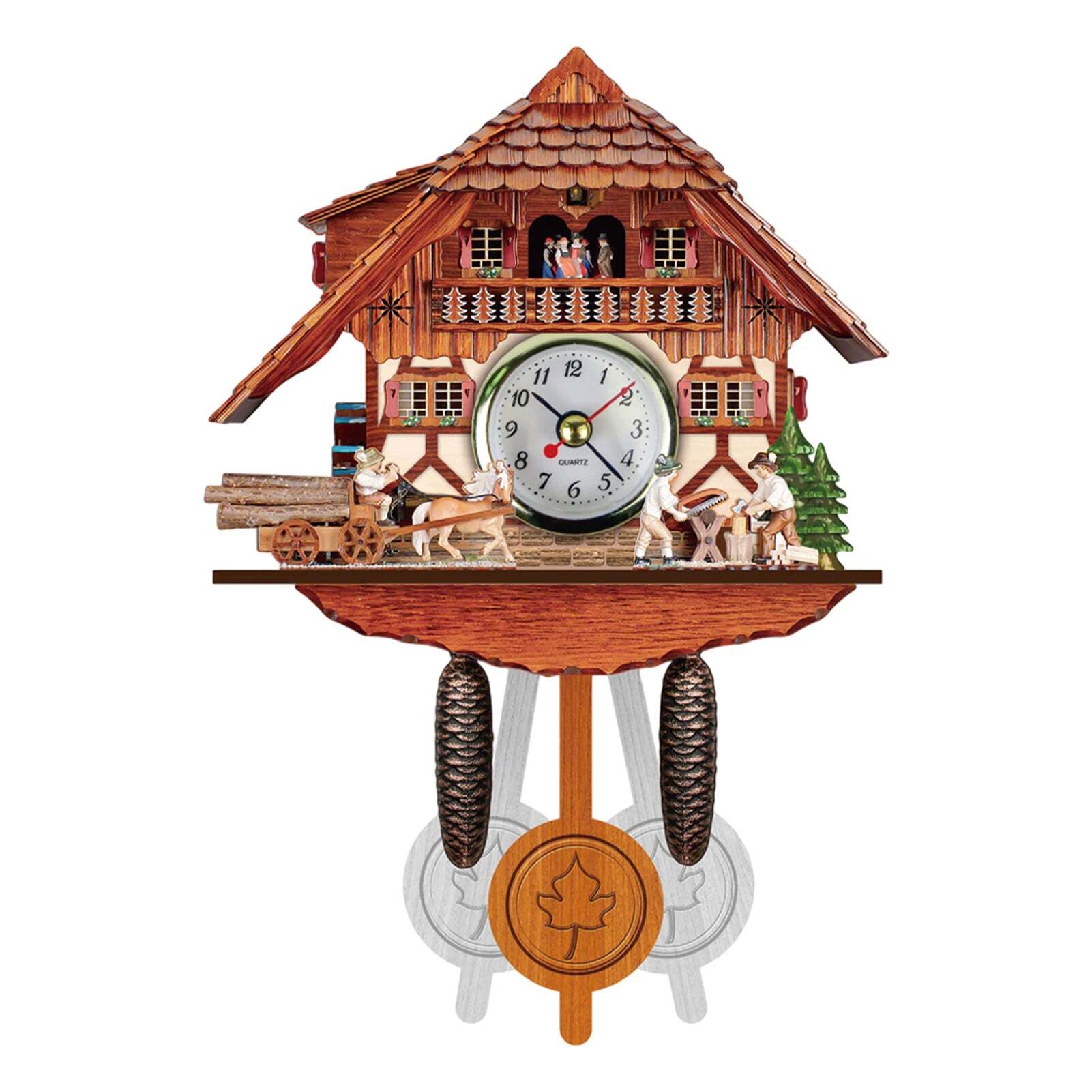 Antique wooden cuckoo wall clock with bird time bell swing alarm