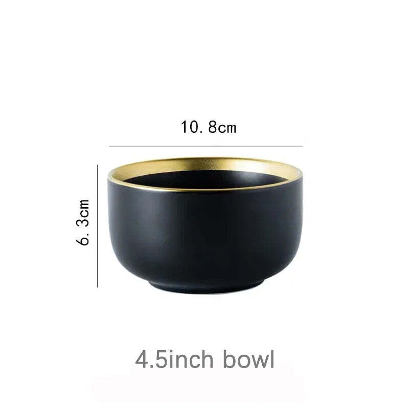 Black porcelain dinnerware set with gold rim for home and restaurant