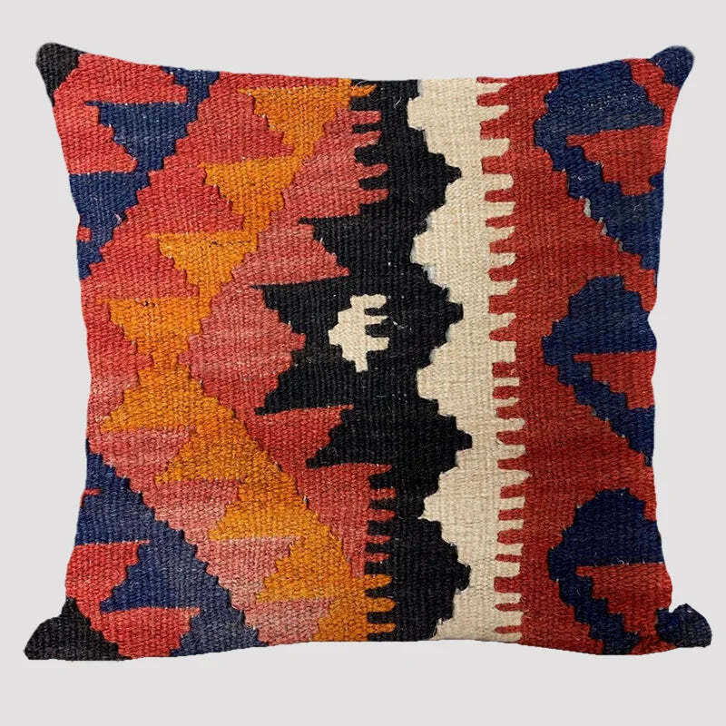 Bohemian patterned linen cushion cover with abstract ethnic geometry design