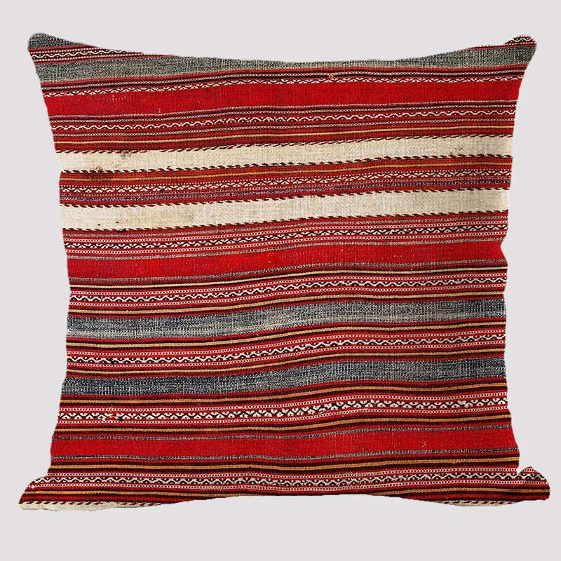 Bohemian patterned linen cushion cover with abstract ethnic geometry design