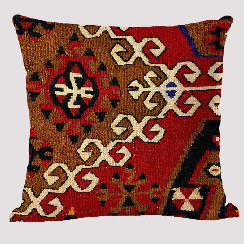 Bohemian patterned linen cushion cover with abstract ethnic geometry design