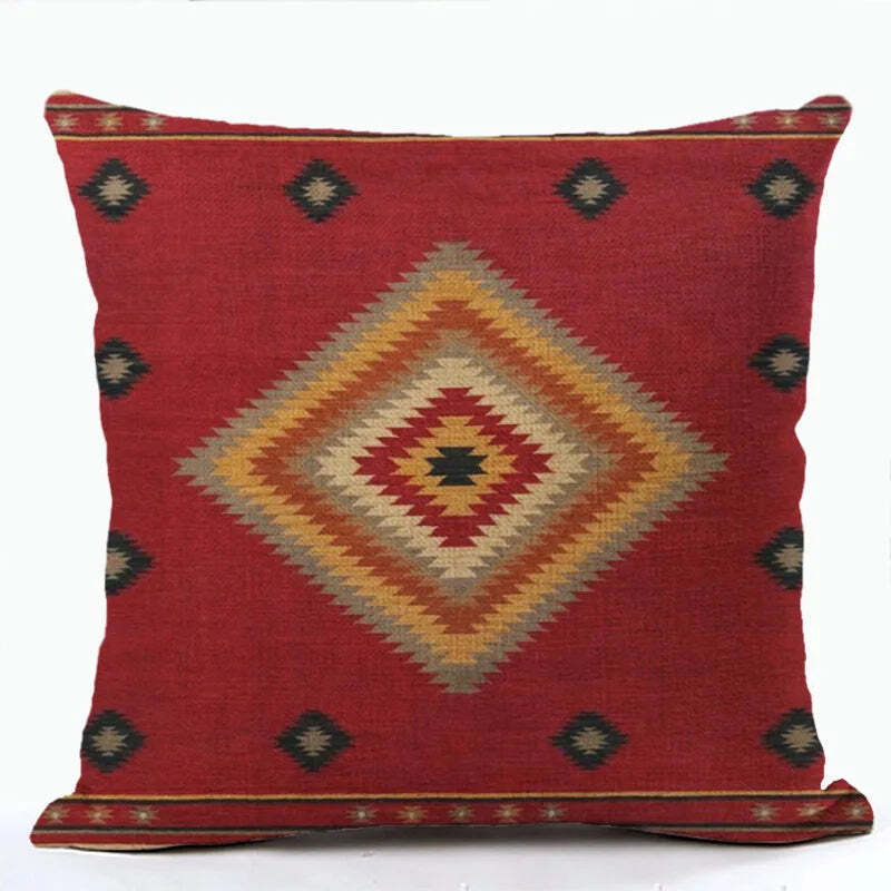 Bohemian patterned linen cushion cover with abstract ethnic geometry design