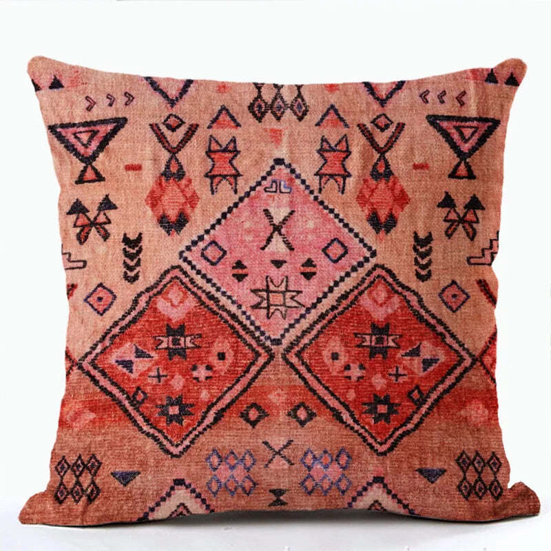 Bohemian patterned linen cushion cover with abstract ethnic geometry design