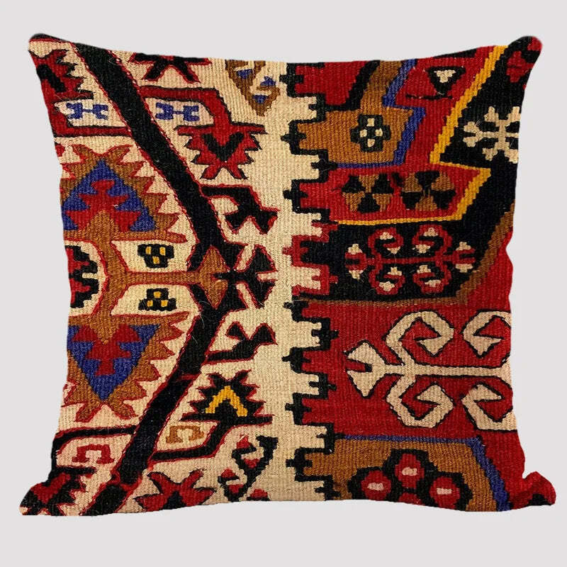 Bohemian patterned linen cushion cover with abstract ethnic geometry design