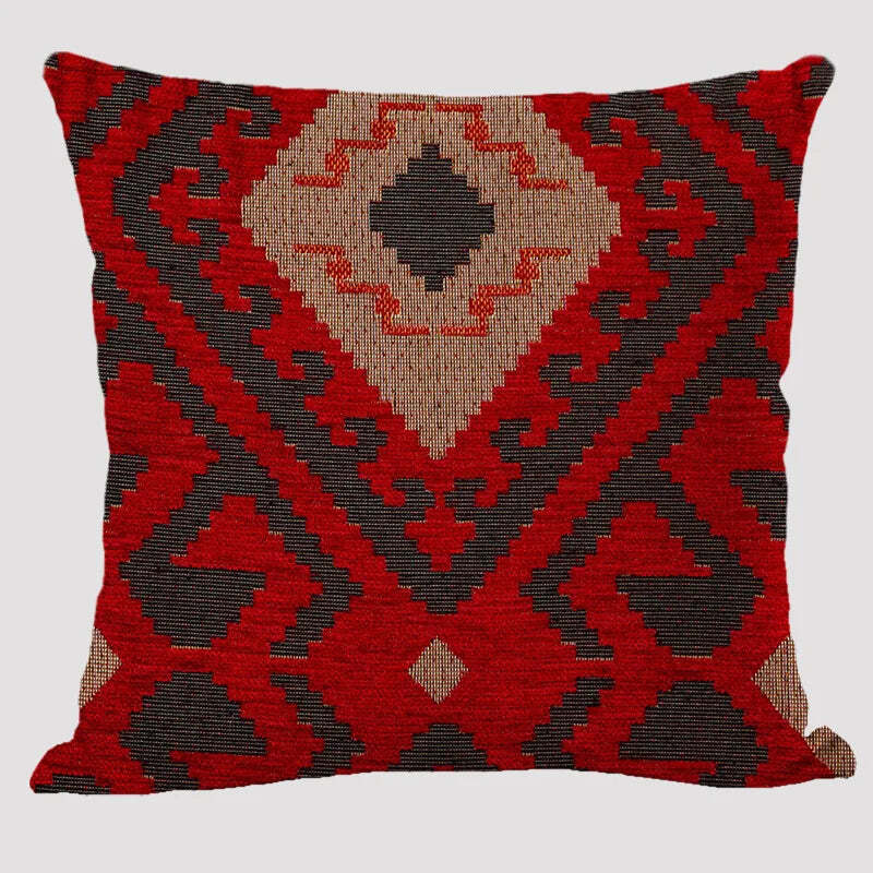 Bohemian patterned linen cushion cover with abstract ethnic geometry design