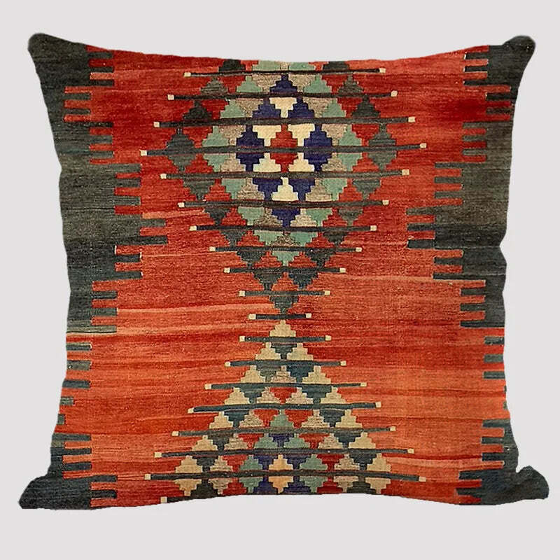 Bohemian patterned linen cushion cover with abstract ethnic geometry design