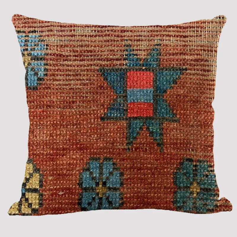 Bohemian patterned linen cushion cover with abstract ethnic geometry design