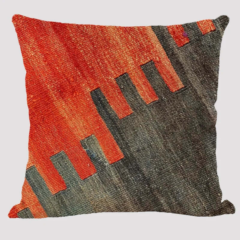 Bohemian patterned linen cushion cover with abstract ethnic geometry design