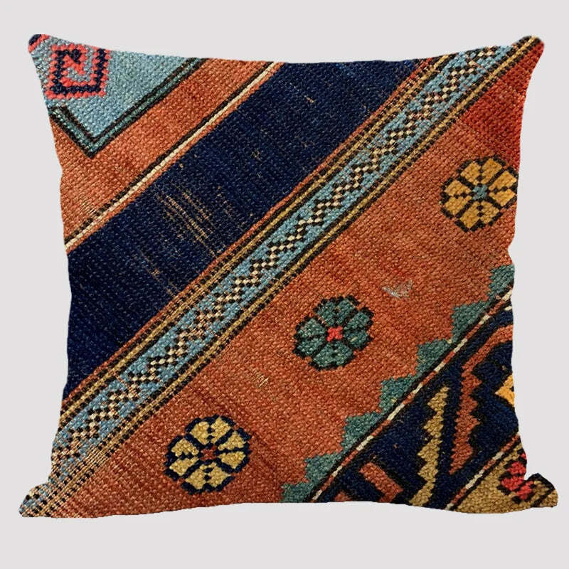 Bohemian patterned linen cushion cover with abstract ethnic geometry design