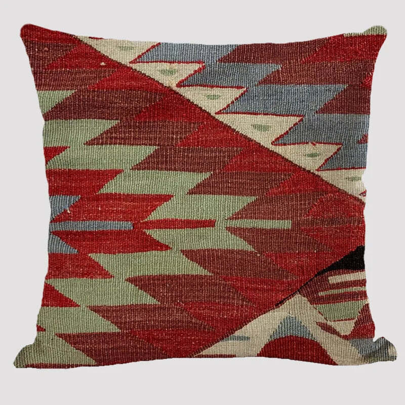 Bohemian patterned linen cushion cover with abstract ethnic geometry design