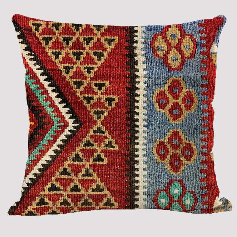 Bohemian patterned linen cushion cover with abstract ethnic geometry design