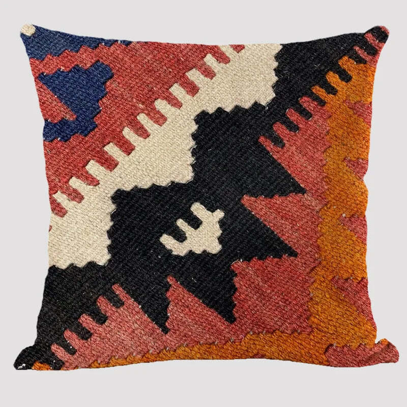 Bohemian patterned linen cushion cover with abstract ethnic geometry design