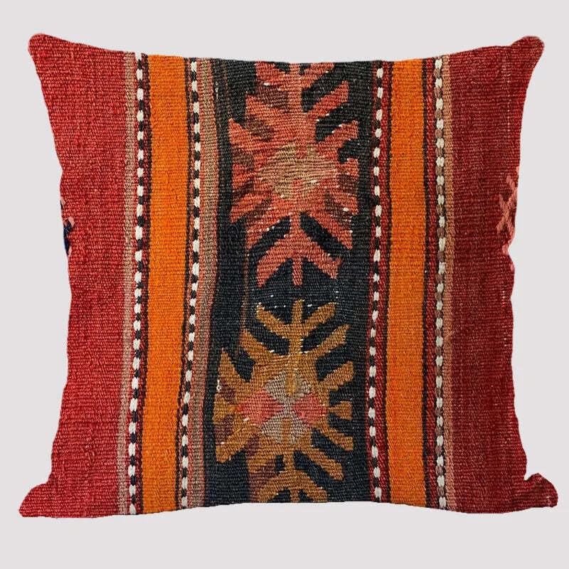 Bohemian patterned linen cushion cover with abstract ethnic geometry design