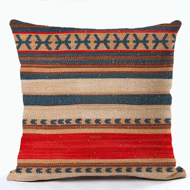 Bohemian patterned linen cushion cover with abstract ethnic geometry design