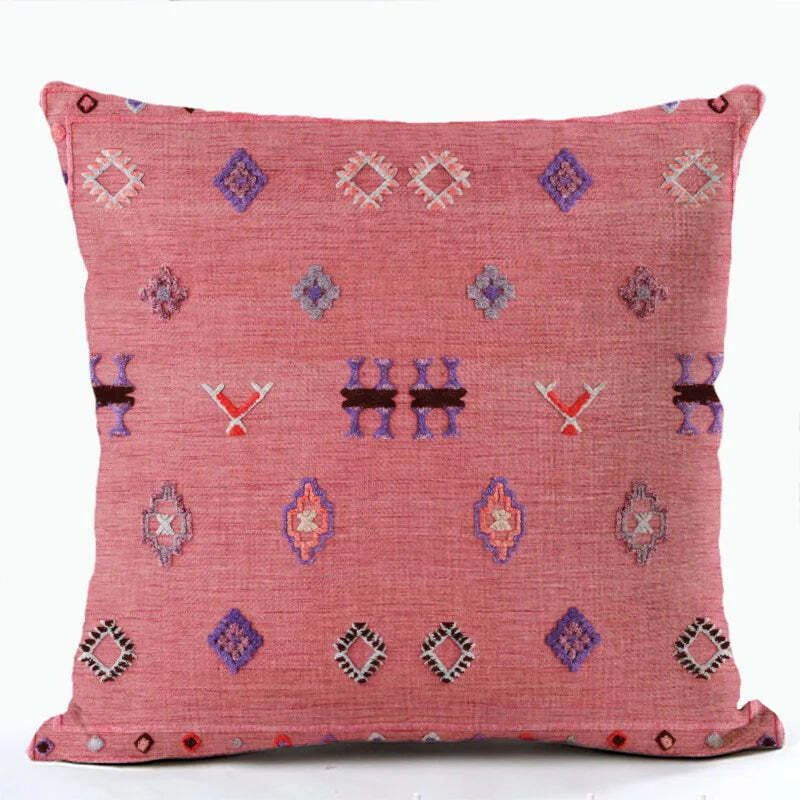 Bohemian patterned linen cushion cover with abstract ethnic geometry design