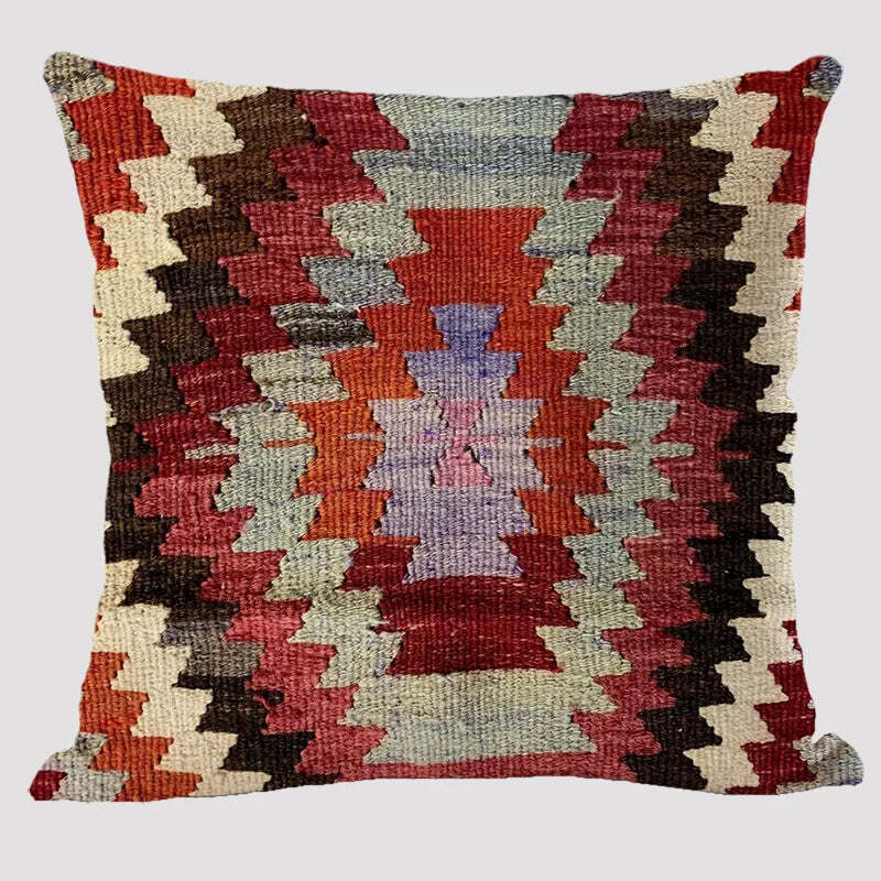 Bohemian patterned linen cushion cover with abstract ethnic geometry design