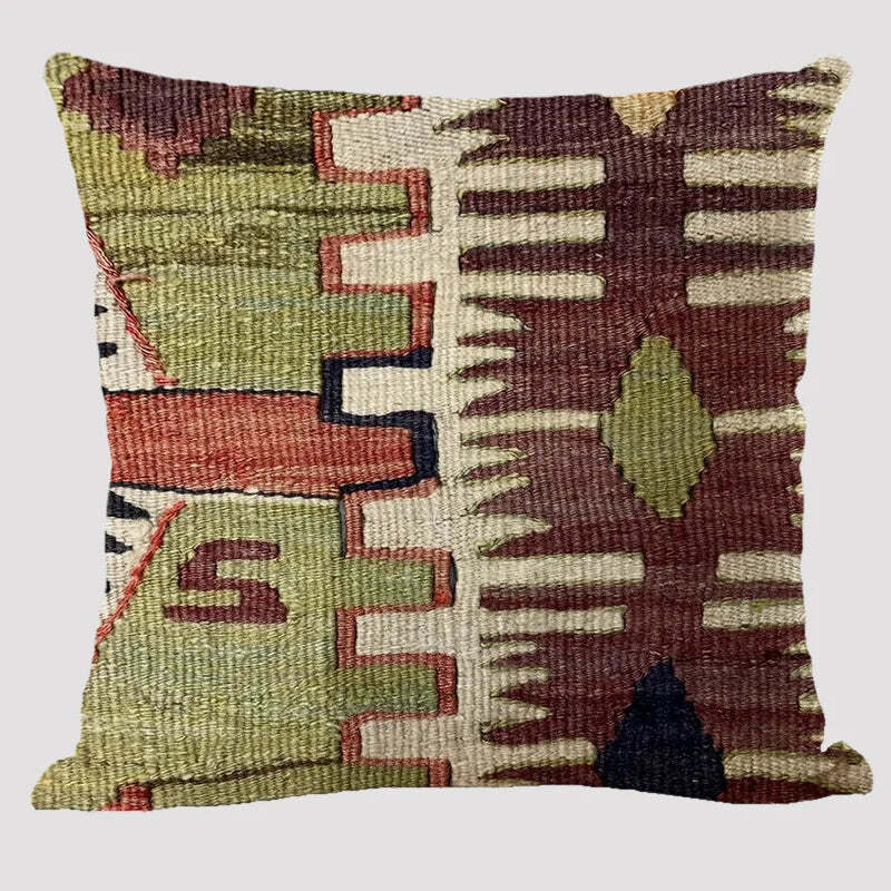 Bohemian patterned linen cushion cover with abstract ethnic geometry design