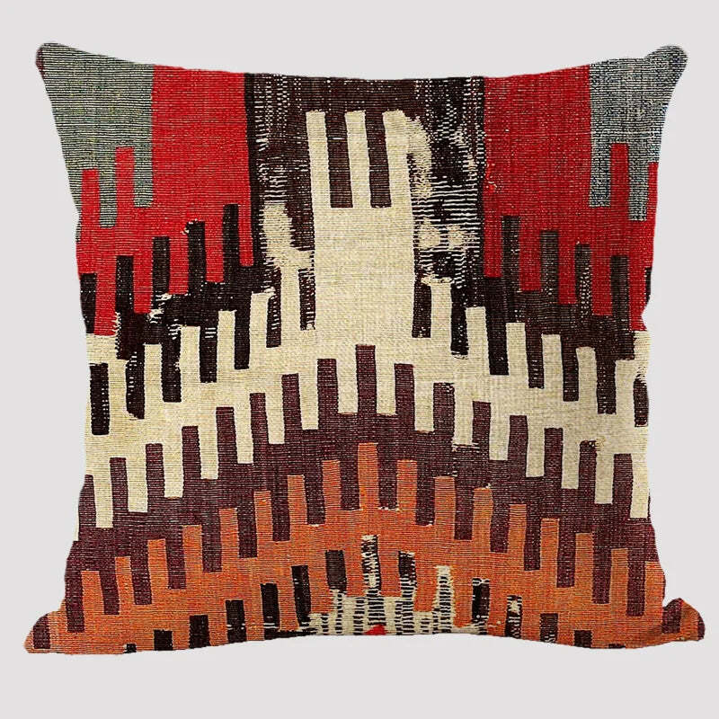 Bohemian patterned linen cushion cover with abstract ethnic geometry design