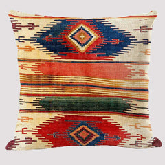 Bohemian patterned linen cushion cover with abstract ethnic geometry design