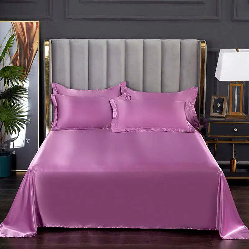 Summer ice cooling flat bed sheet in purple satin smooth fabric