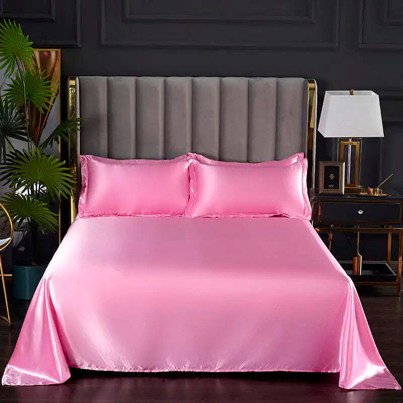 Summer ice cooling flat bed sheet in purple satin smooth fabric