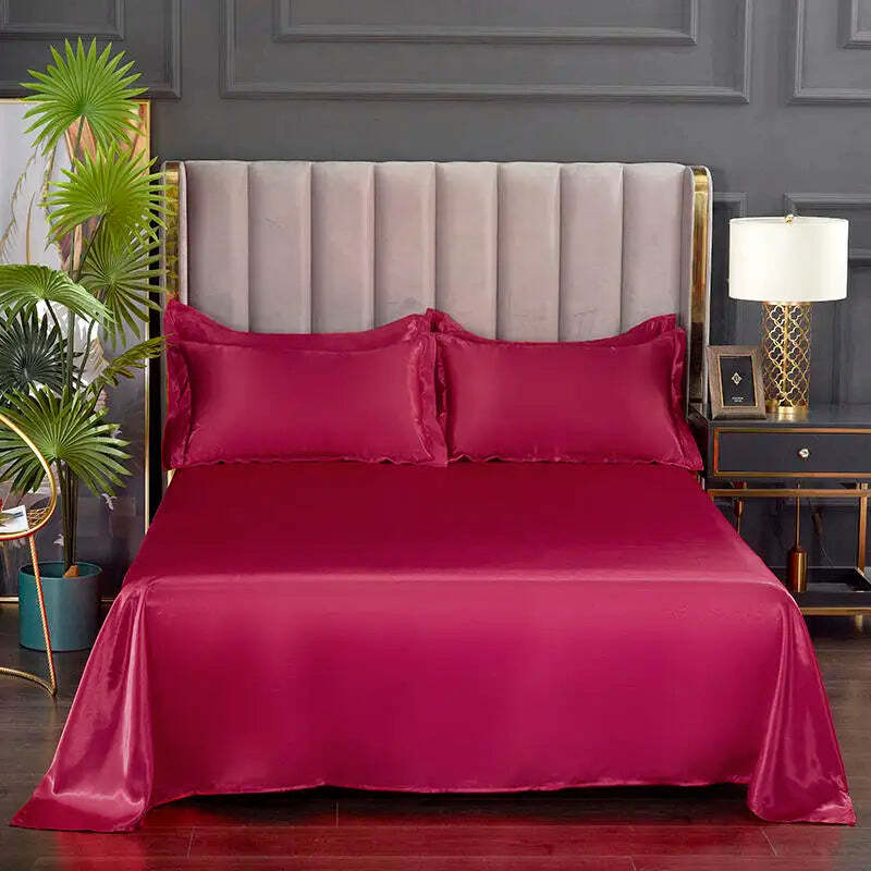 Summer ice cooling flat bed sheet in purple satin smooth fabric