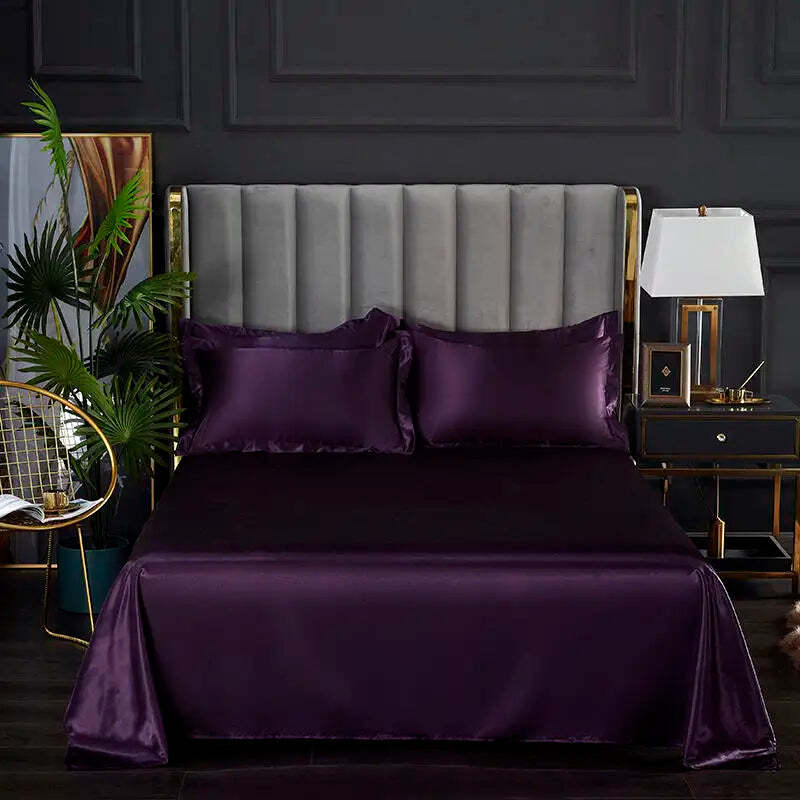 Summer ice cooling flat bed sheet in purple satin smooth fabric