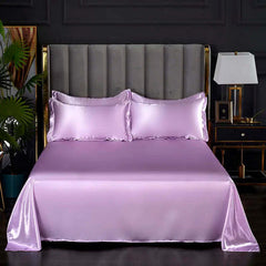 Summer ice cooling flat bed sheet in purple satin smooth fabric