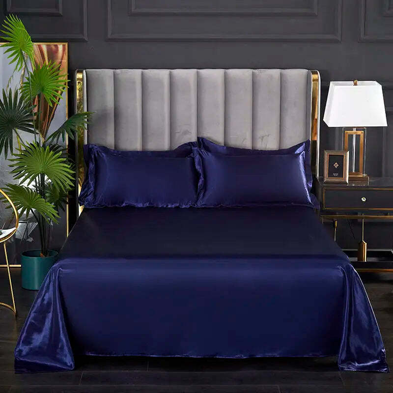 Summer ice cooling flat bed sheet in purple satin smooth fabric