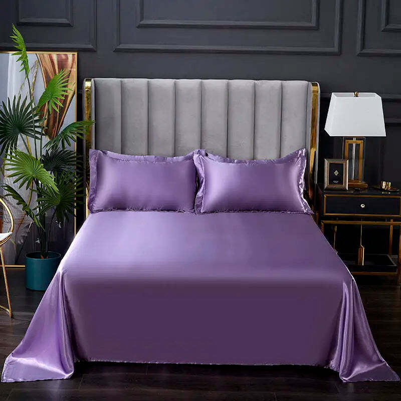 Summer ice cooling flat bed sheet in purple satin smooth fabric