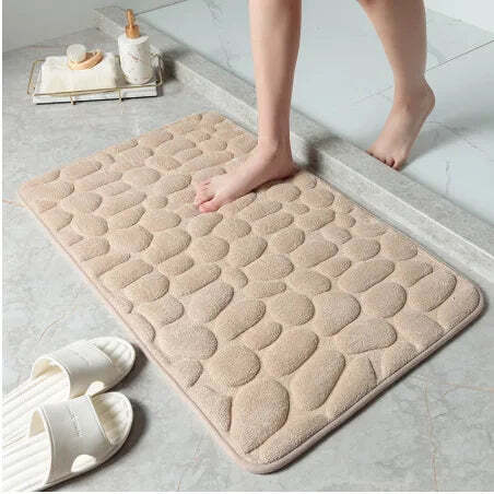 Cobblestone embossed memory foam bath mat with anti-slip backing