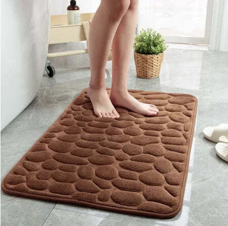 Cobblestone embossed memory foam bath mat with anti-slip backing