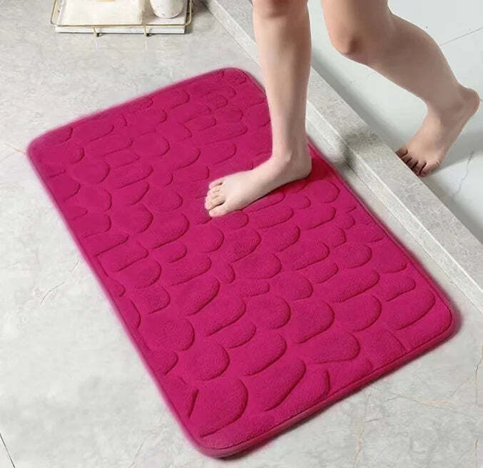 Cobblestone embossed non-slip bath mat with memory foam comfort