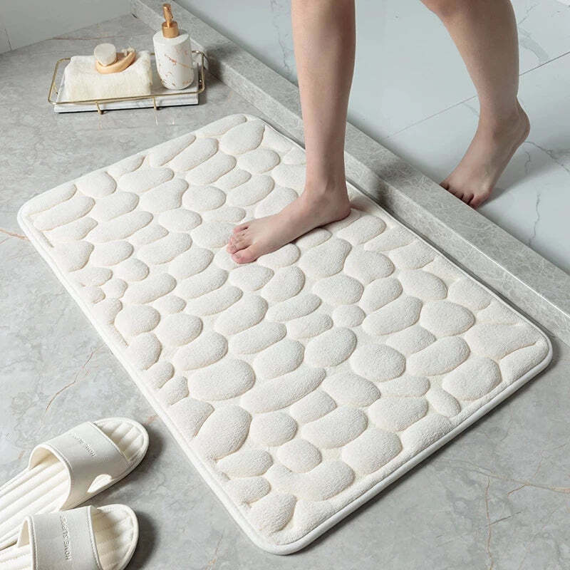 Cobblestone embossed non-slip bath mat with memory foam comfort