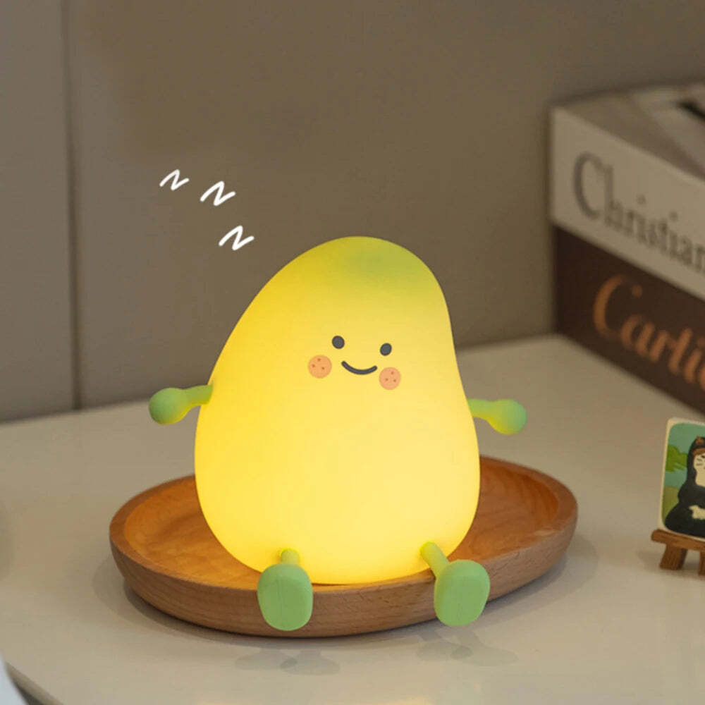 Cute pear-shaped LED night light with touch control, 7 colors, and USB recharge