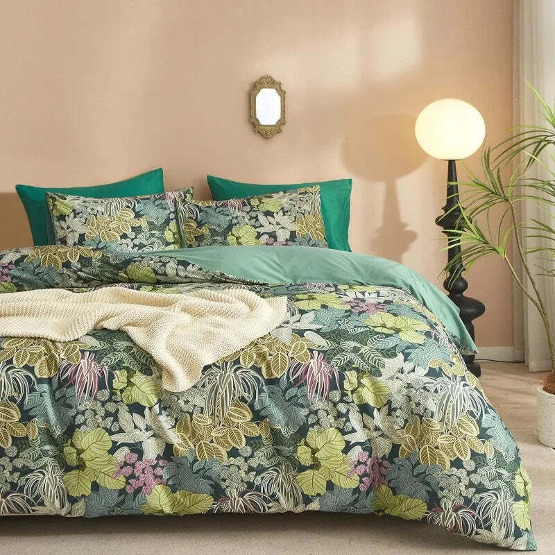 Floral cotton duvet cover set with hidden zipper and pillowcases