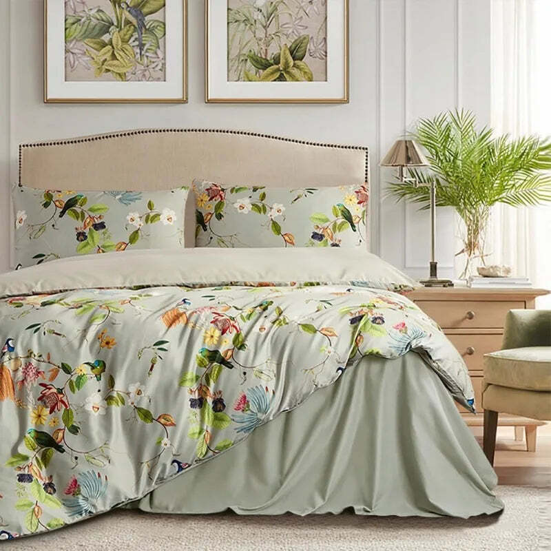 Floral cotton duvet cover set with hidden zipper and pillowcases