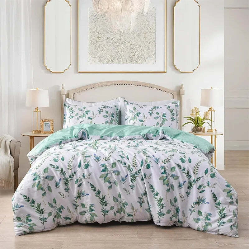 Floral cotton duvet cover set with hidden zipper and pillowcases