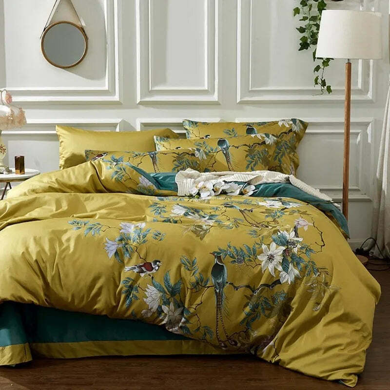 Floral cotton duvet cover set with hidden zipper and pillowcases