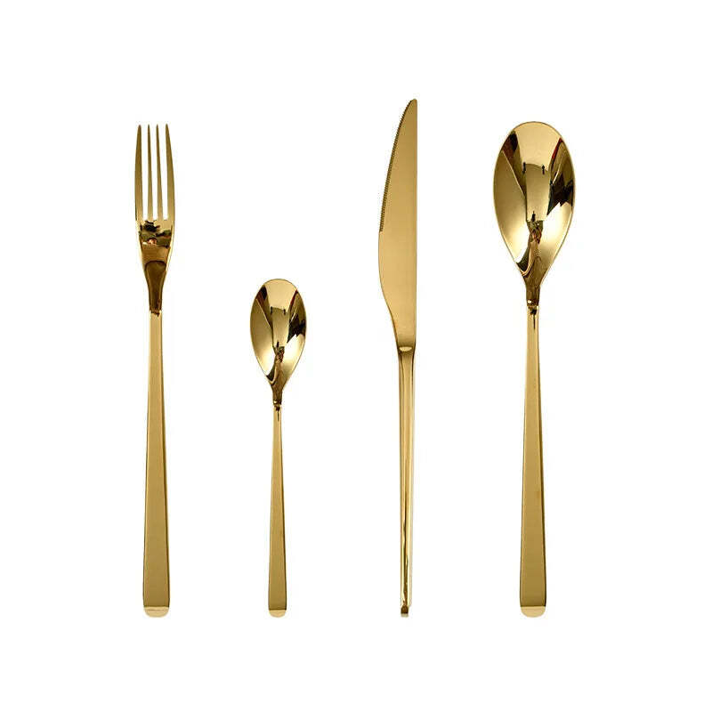 Gold 304 stainless steel dinnerware set, 24-piece cutlery service for 6