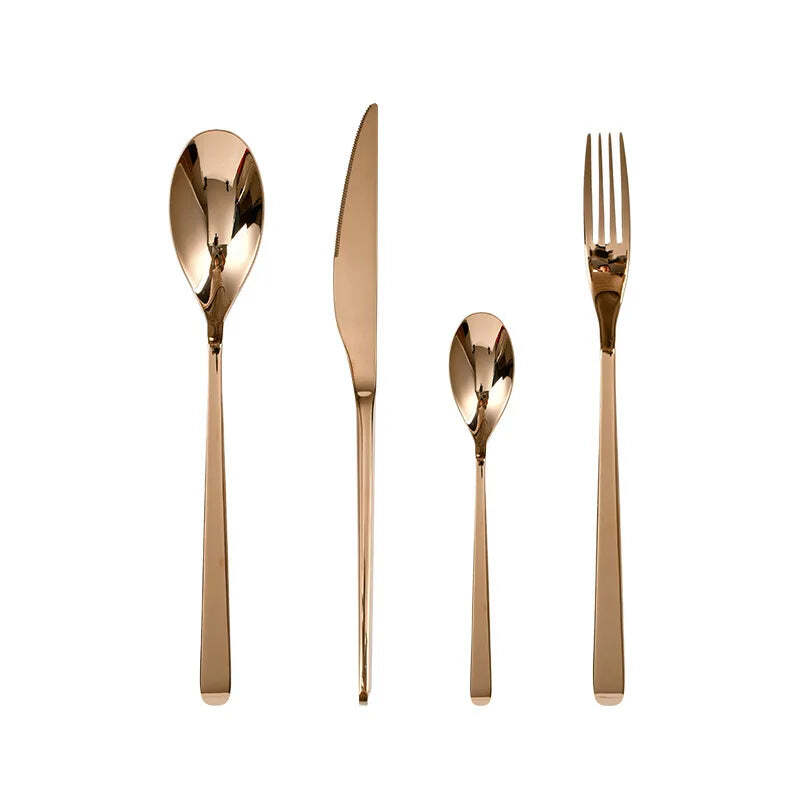 Gold 304 stainless steel dinnerware set, 24-piece cutlery service for 6