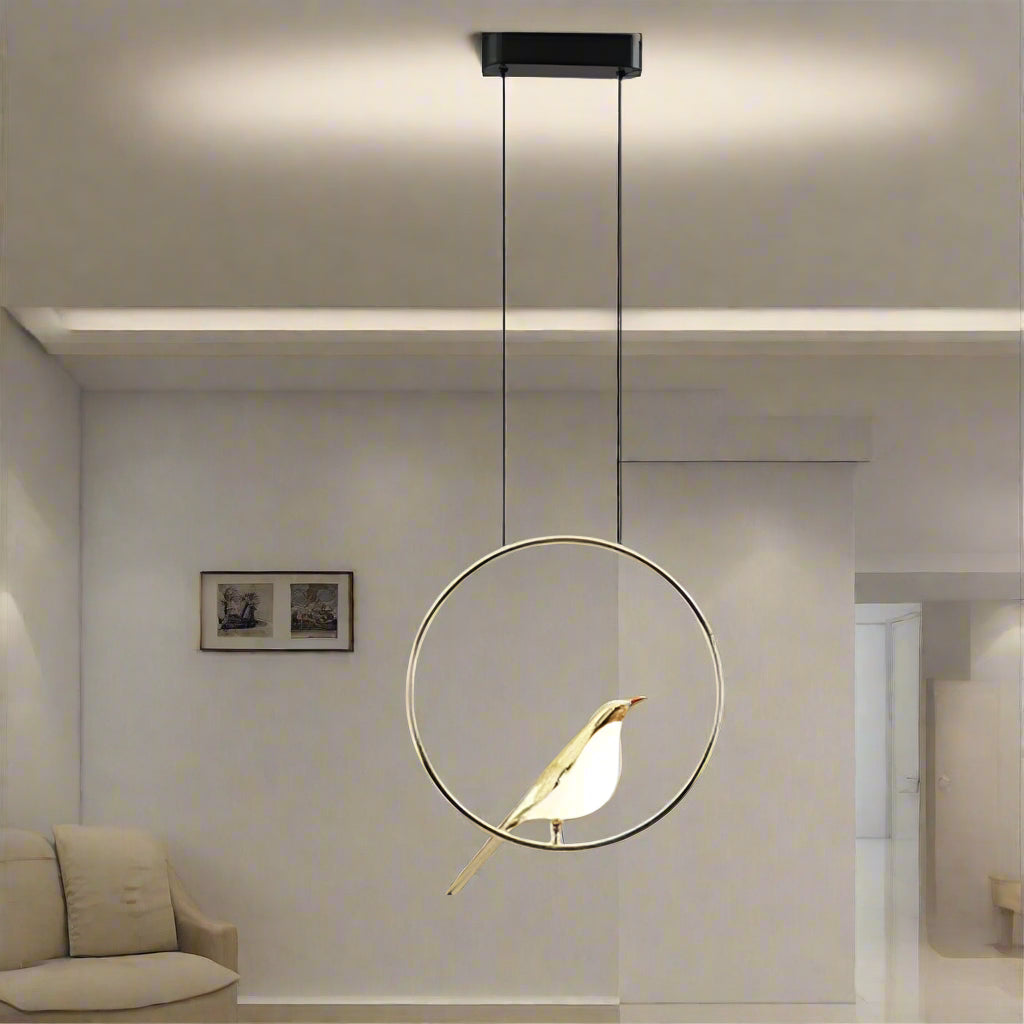 Gold magpie bird LED chandelier for modern loft and restaurant lighting