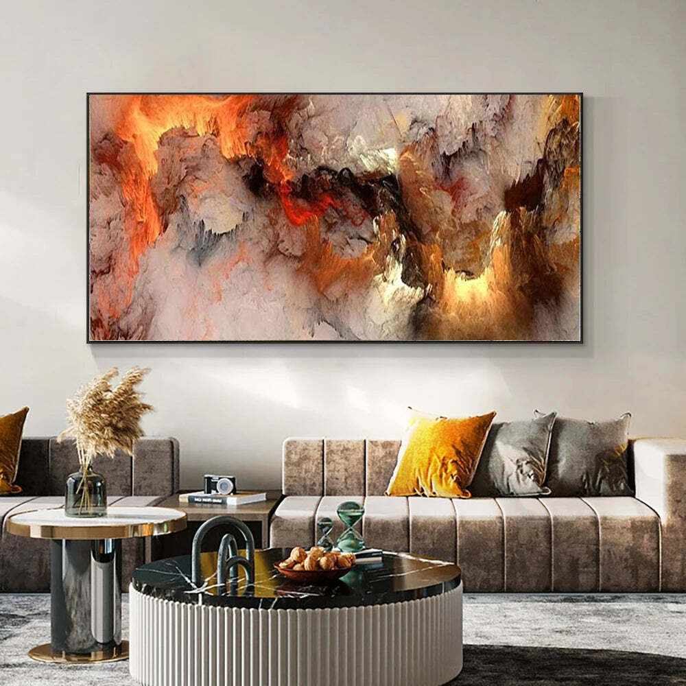 Grey and yellow cloud abstract art oil painting on canvas for modern living room decor