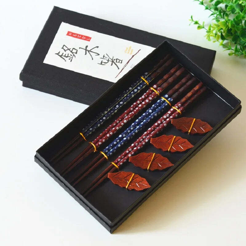 Handmade Japanese natural wood chopsticks set with cute holders