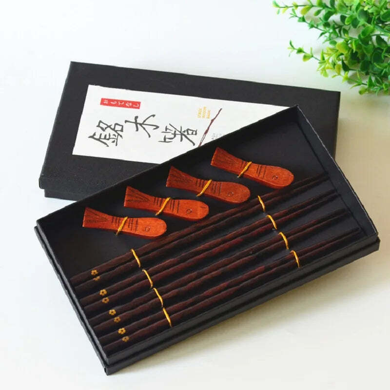 Handmade Japanese natural wood chopsticks set with cute holders